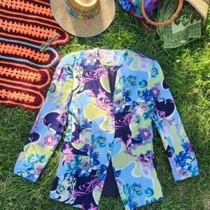 Vintage 90s Blazer By Della Spiga Blue and Green Floral